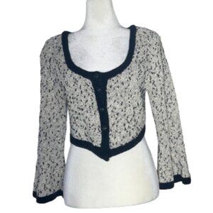 Arlin New York Pixie Black White Knit Cropped Button Scoop Neck Crop Top